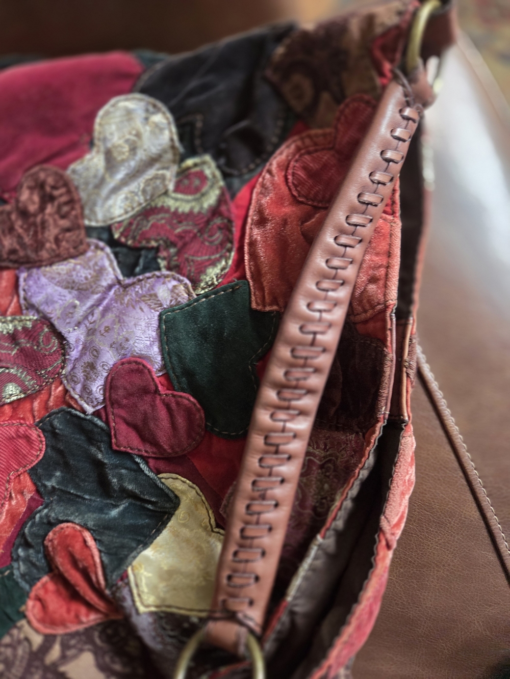 Lucky Brand Velvet Patchwork Hobo Bag - Multicolor Hearts - Picture 4 of 14